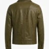 Olive Leather Trucker Jacket For Sale 