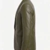 Olive Single Button Leather Blazer