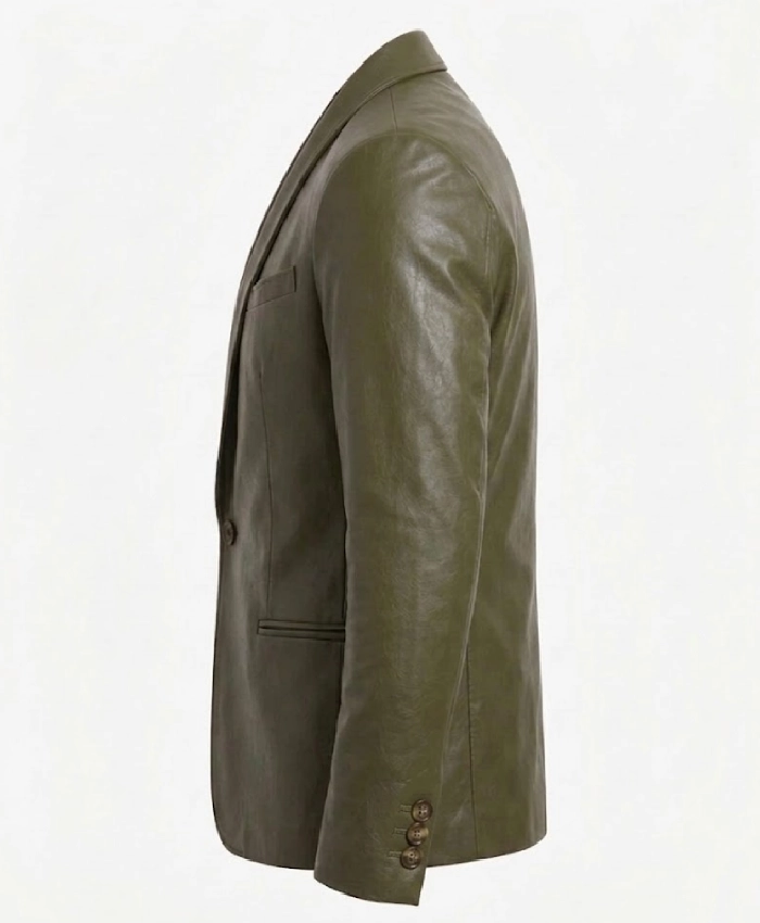 Olive Single Button Leather Blazer
