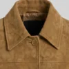 Quarter Length Button Down Brown Suede Coat For Women