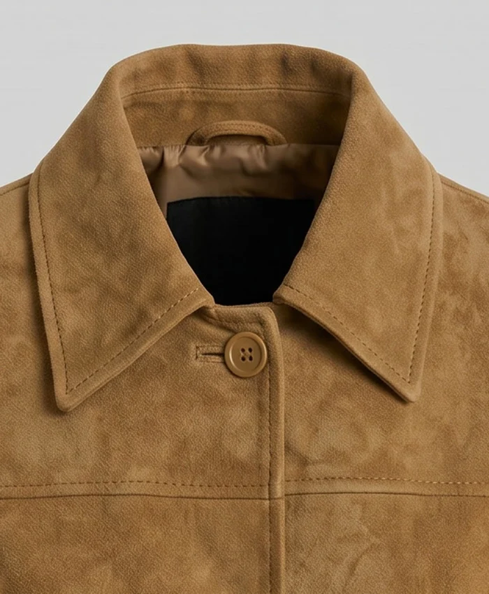 Quarter Length Button Down Brown Suede Coat For Women