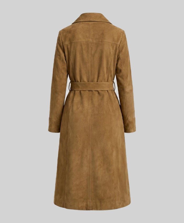 Quarter Length Button Down Brown Suede Coat For Womens