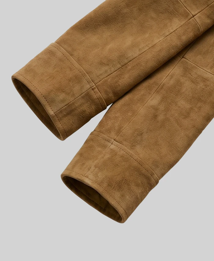 Quarter Length Button Down Suede Brown Coat For Women