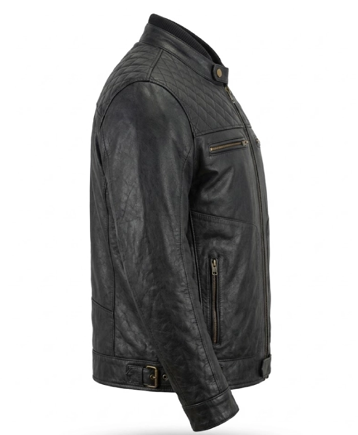 Quilted Cafe Racer Black Biker Jacket