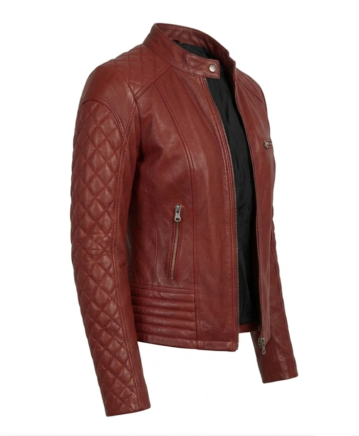Quilted Cafe Racer Leather Jacket