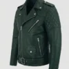 Quilted Green Cafe Racer Jacket For Mens