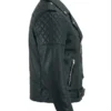 Quilted Shoulder Cafe Racer Green Biker Leather Jacket