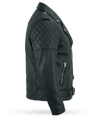 Quilted Shoulder Cafe Racer Green Biker Leather Jacket