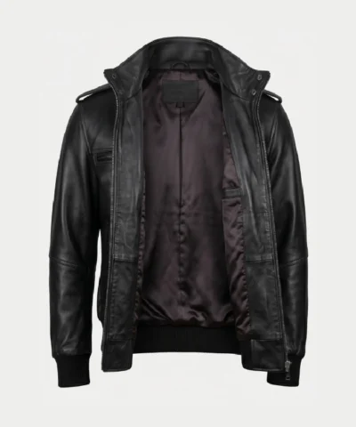 Real Cowhide Leather Black Bomber Jacket
