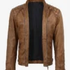 Real Leather Camel Brown Biker Style Jacket