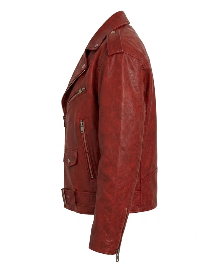 Red Biker Oversized Leather Jacket