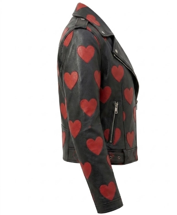 Red Hearts Motorcycle Leather Jacket