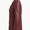 Regular Fit Maroon Double Breasted Leather Peacoat