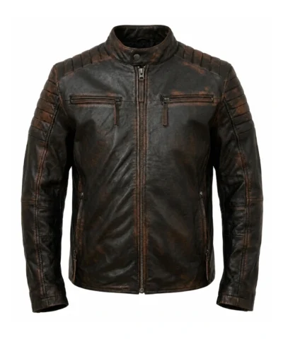 Shop Cafe Racer Brown Leather Jacket For Sale