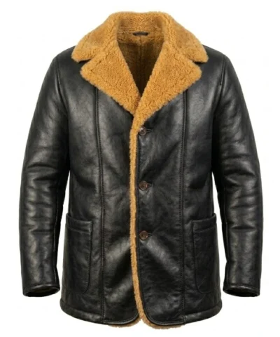 Shop Furlong Black Shearling Leather Coat
