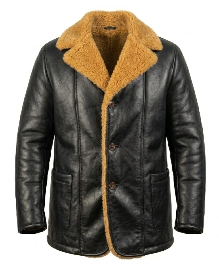 Shop Furlong Black Shearling Leather Coat