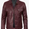 Shop Mens Burgundy Leather Trucker Jacket