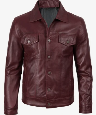 Shop Mens Burgundy Trucker Jacket