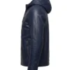 Shop Mens Navy Blue Hooded Leather Jacket