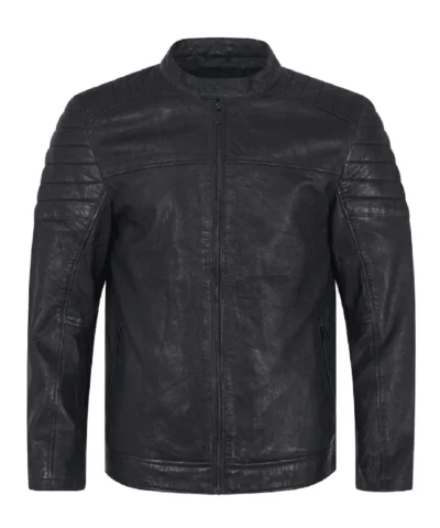 Shop Now Mens Black Leather Quilted Shoulder Biker Jacket