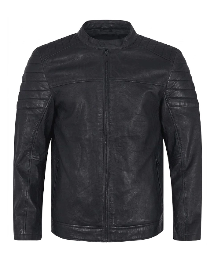 Shop Now Mens Black Leather Quilted Shoulder Biker Jacket