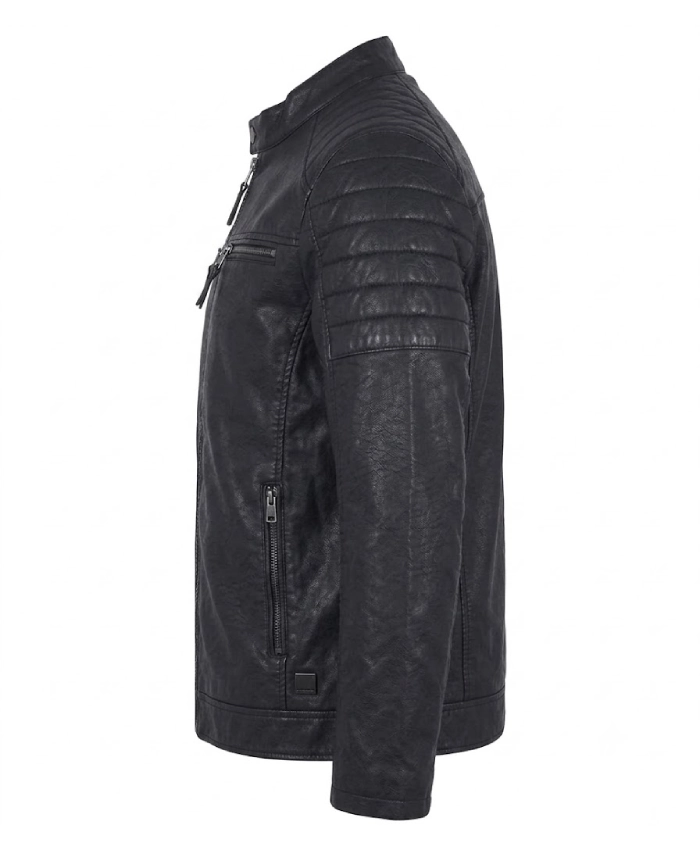 Shop Now Mens Black Leather Quilted Shoulder Jacket