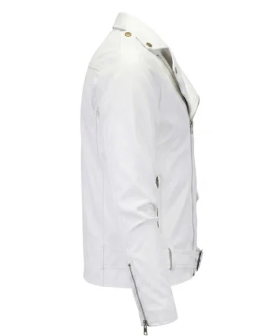Slim Fit White Jacket Biker Lambskin