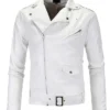 Slim Fit White Leather Jacket Biker Lambskin
