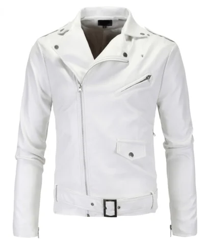 Slim Fit White Leather Jacket Biker Lambskin