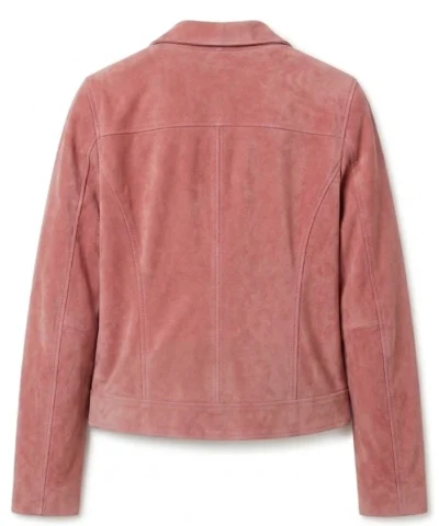Suede Leather Pink Biker Jacket