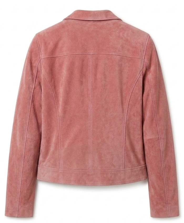 Suede Leather Pink Biker Jacket