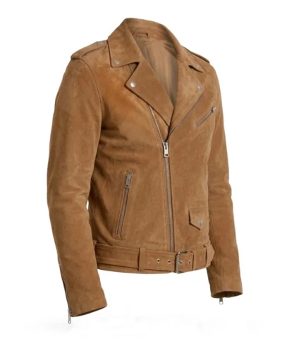 Tan Real Suede Biker Style Jacket