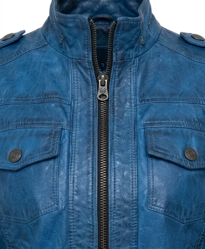 Tavares Vivid Blue Biker Style Leather Jacket