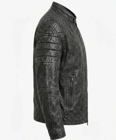 Washed Black Cafe Racer Leather Jacket