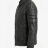 Washed Black Distressed Cafe Racer Leather Jacket