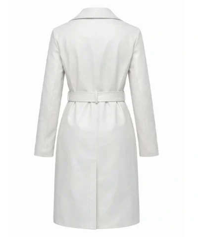 White Belted Leather Coat For Sale 