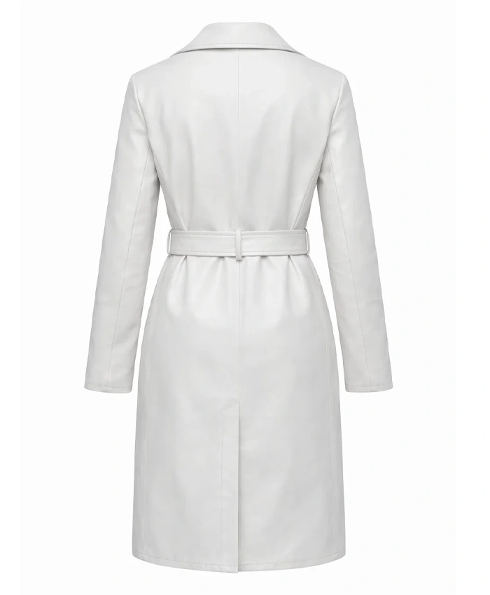 White Belted Leather Coat For Sale