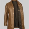 Winchester Mens Camel Brown Trench Length Leather Car Coat