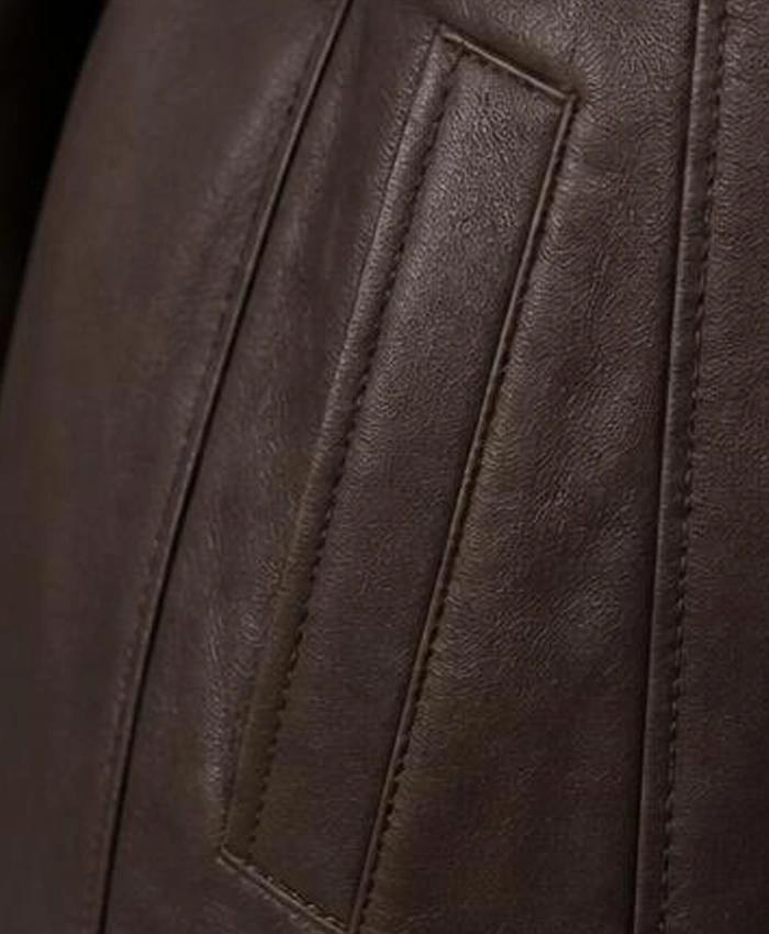 Women Alexis Brown Single Breasted Leather Coat