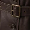 Women Alexis Single Breasted Leather Brown Coat