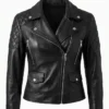 Women Asymmetrical Black Leather Biker Jacket