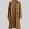 Women Quarter Length Button Down Brown Suede Coat