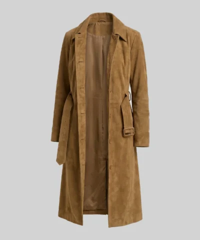 Women Quarter Length Button Down Brown Suede Coat