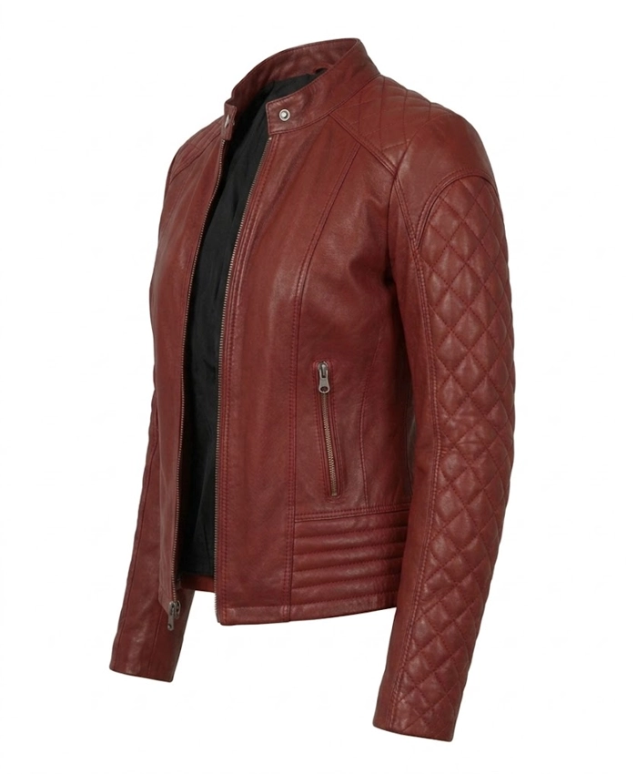 Women Quilted Cafe Racer Jacket