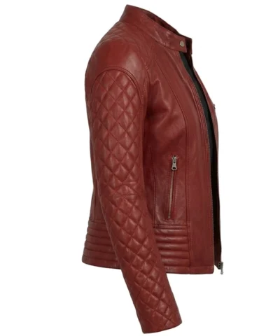Women Quilted Cafe Racer Leather Jacket
