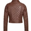 Women Quilted Cropped Cognac Leather Jacket Back View