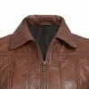 Women Quilted Cropped Cognac Leather Jacket Collar Up Cuffs