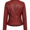 Women Red Quilted Cafe Racer Leather Jacket For Sale