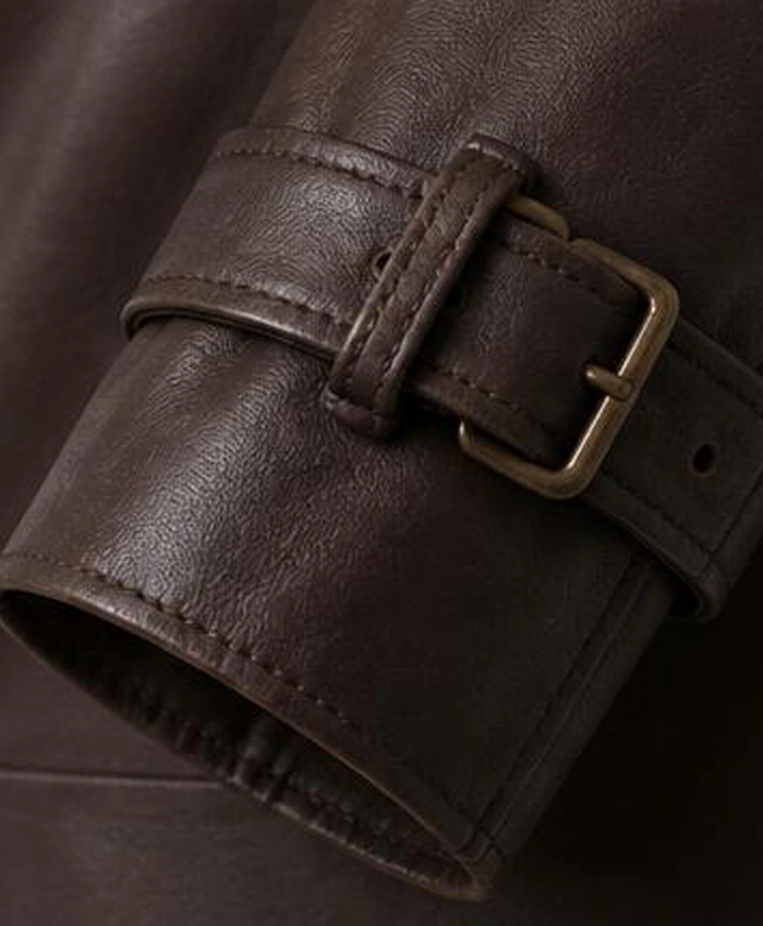 Womens Alexis Brown Single Breasted Leather Coat