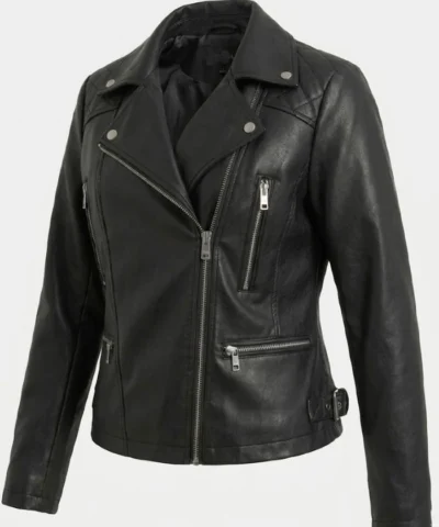 Womens Black Biker Leather Jacket
